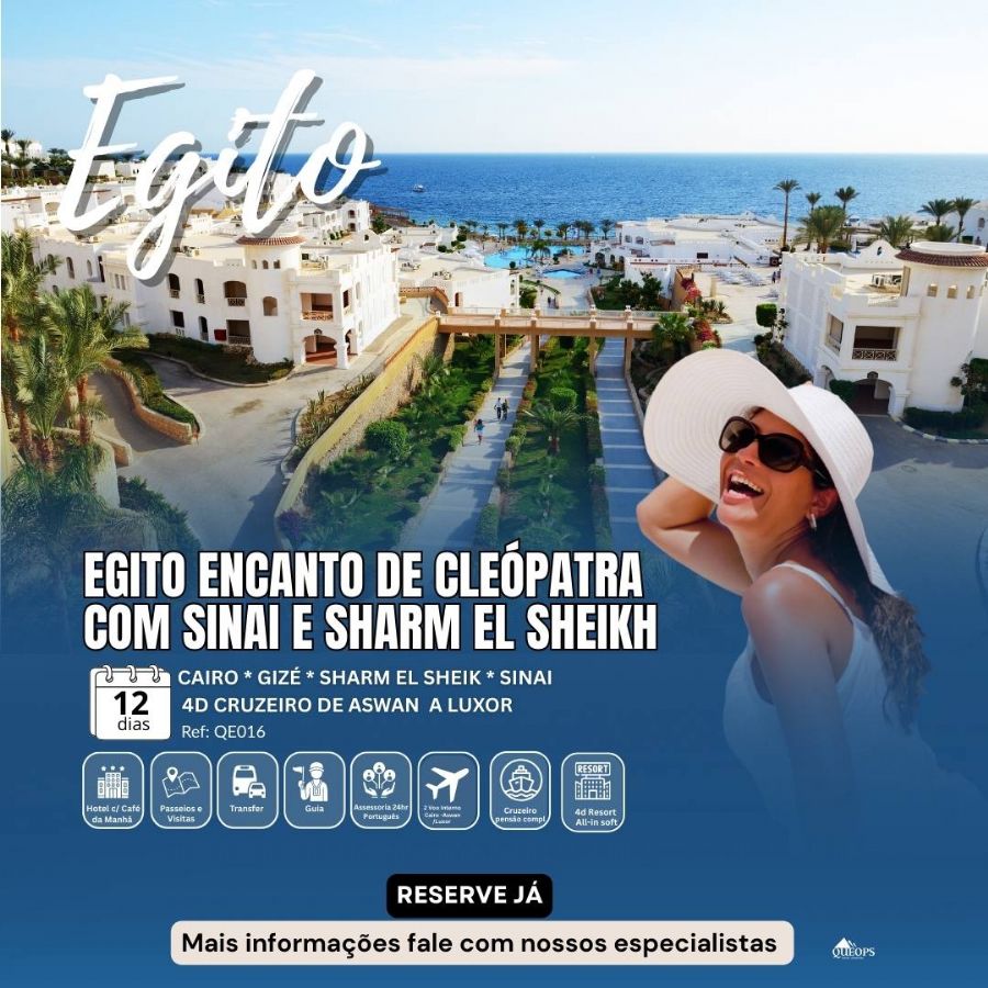 Egito Encanto de Cleópatra com  Sharm el Sheik e  Sinai 12 dias  (QE16)